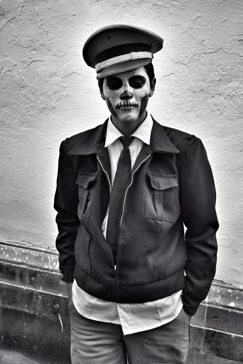 Man with sugar skull and military costume, Zaccatecas