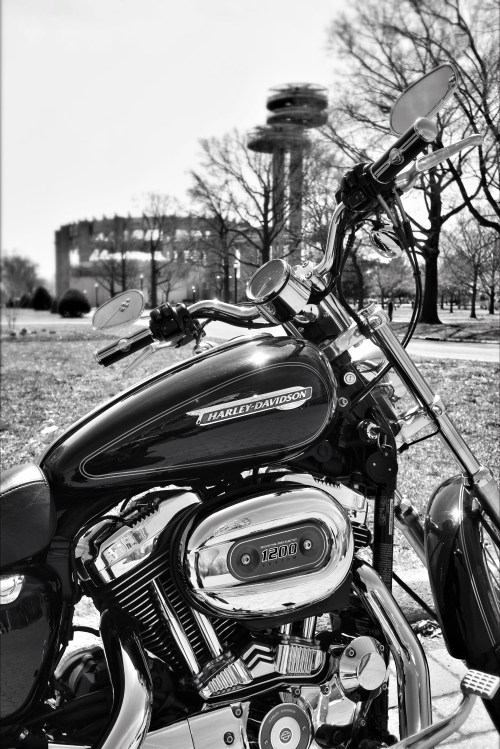 Two Icons, a V-Twin and the Worlds Fair Jump Towers in Queens.